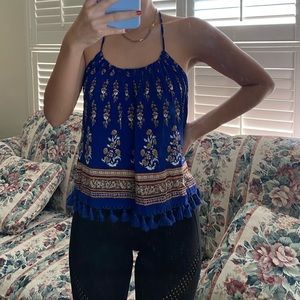 Forever 21 blue tassel print top